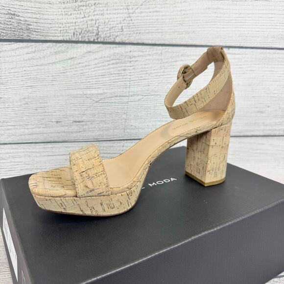 Pelle Moda Women's White Washed Cork Black Heel Sandals Size 10 - Picture 1 of 9